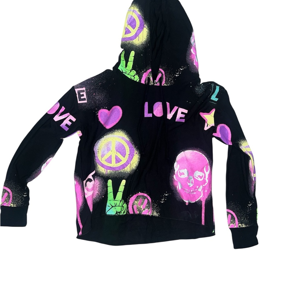 CHASER adult neon skull cropped knit pullover with hood. Size Small.